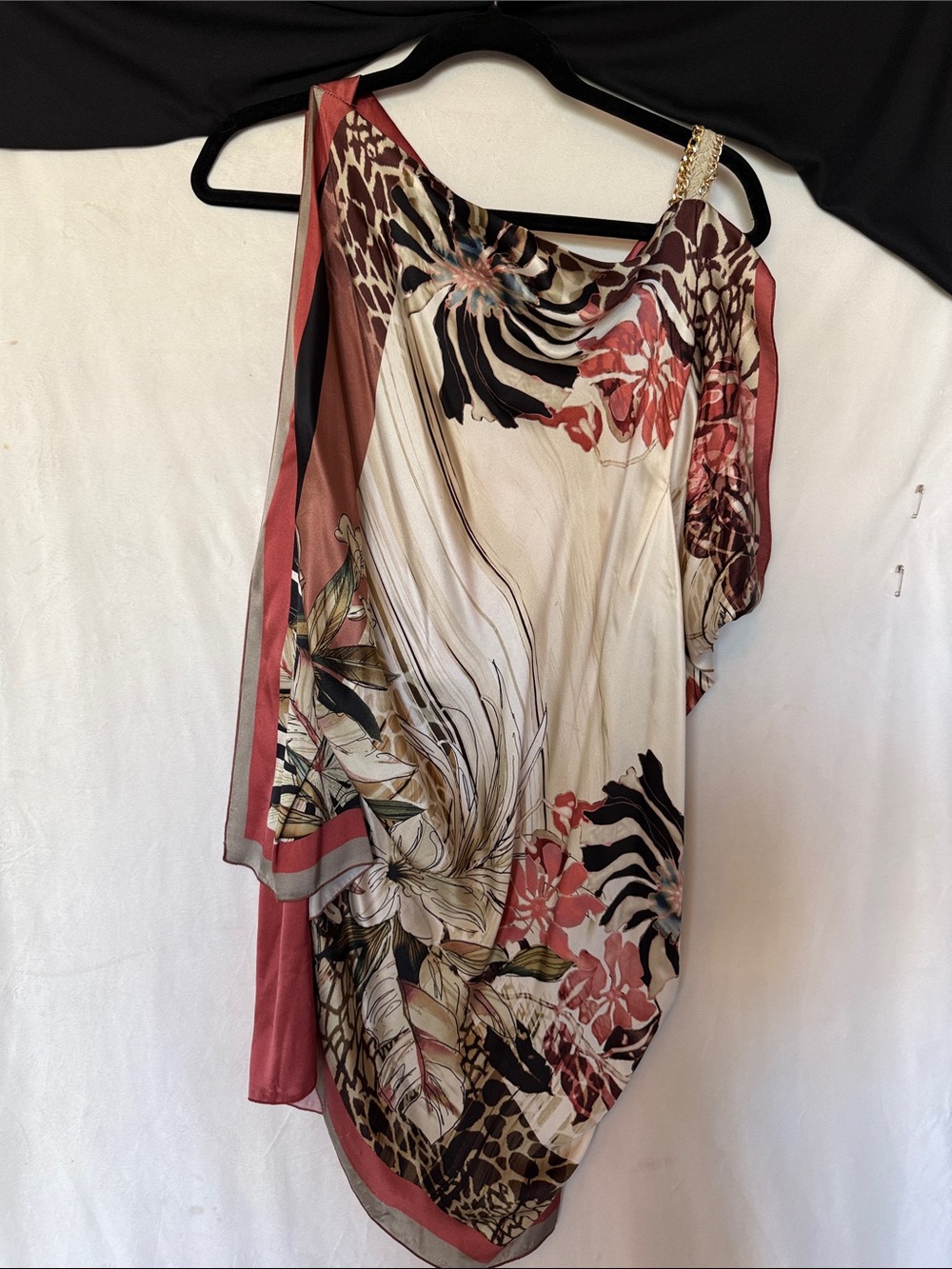 Floral Animal Print Asymmetrical Tunic in Cream and Rose